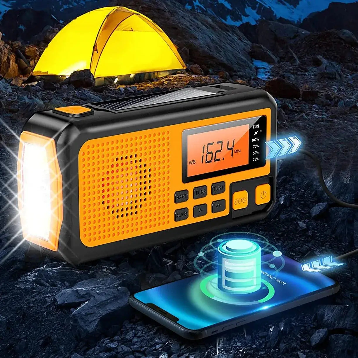 Solar Emergency Hand-Crank Radio Lamp Torch USB Power 4000mAh