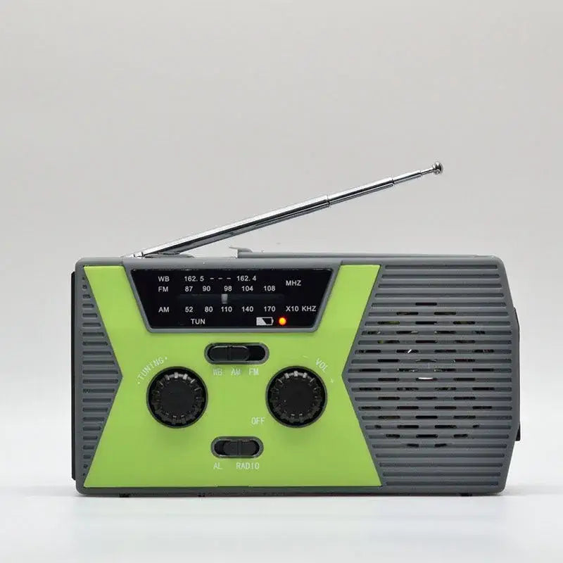 Wind Up Radio, Solar, Flashlight, Reading Lamp, USB Power - 5 in 1