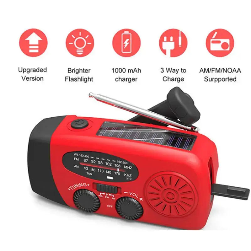 Solar and Wind-Up Radio with Torch and USB Charger