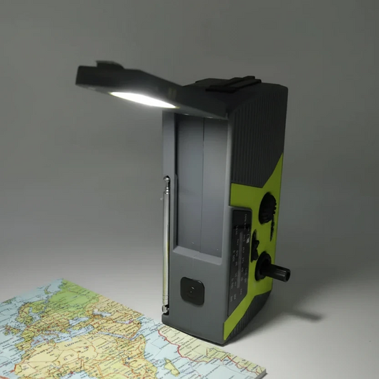Wind Up Radio, Solar, Flashlight, Reading Lamp, USB Power - 5 in 1