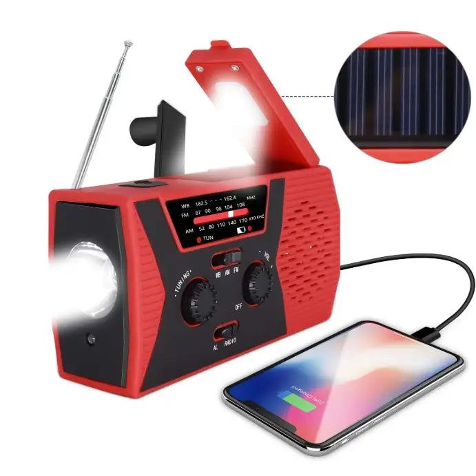 Wind Up Radio, Solar, Flashlight, Reading Lamp, USB Power - 5 in 1