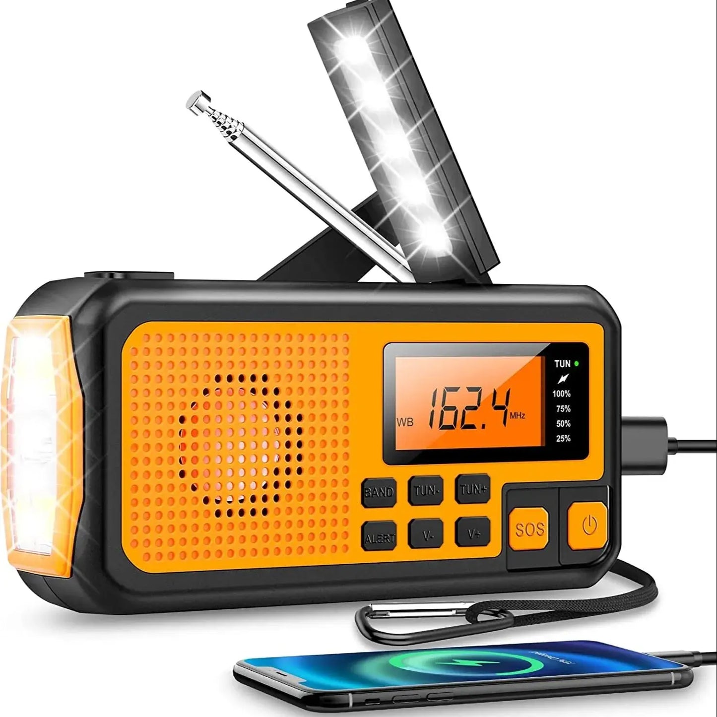 Solar Emergency Hand-Crank Radio Lamp Torch USB Power 4000mAh