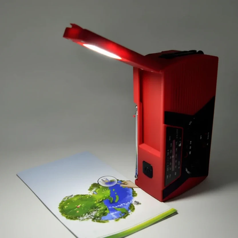 Wind Up Radio, Solar, Flashlight, Reading Lamp, USB Power - 5 in 1