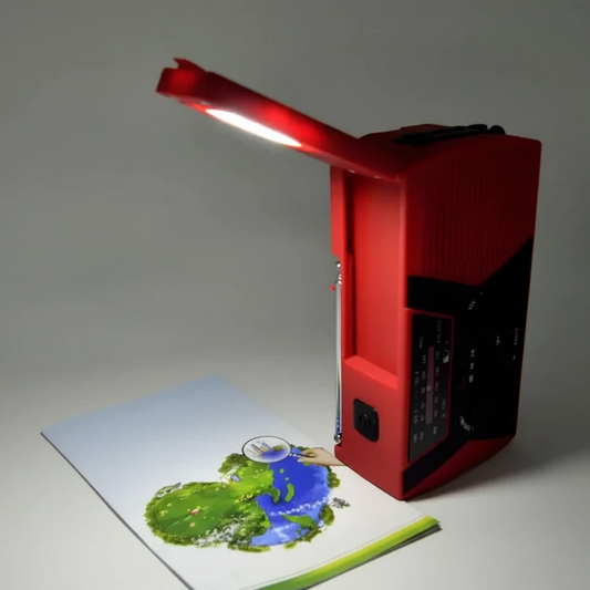 Wind Up Radio, Solar, Flashlight, Reading Lamp, USB Power - 5 in 1