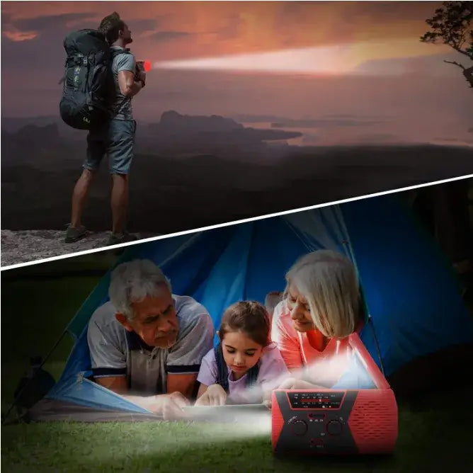 Wind Up Radio, Solar, Flashlight, Reading Lamp, USB Power - 5 in 1