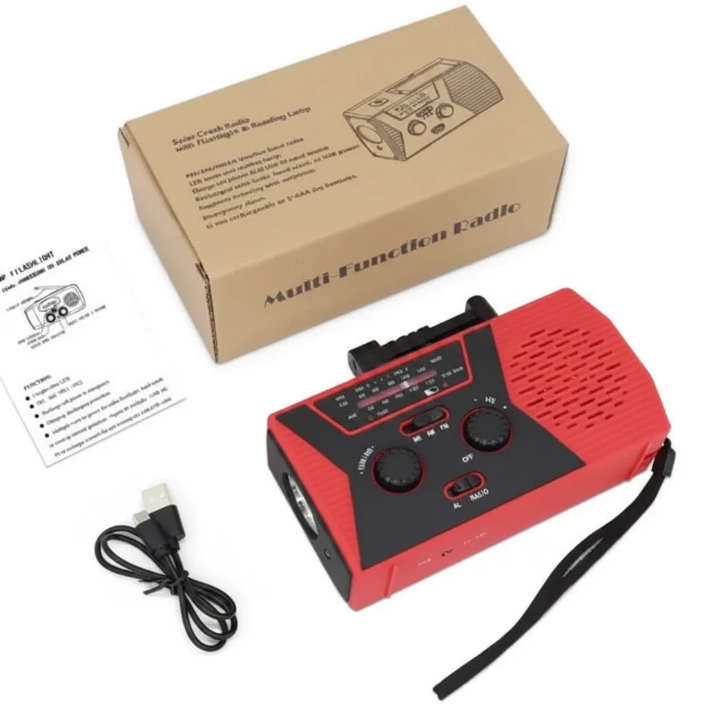 Wind Up Radio, Solar, Flashlight, Reading Lamp, USB Power - 5 in 1